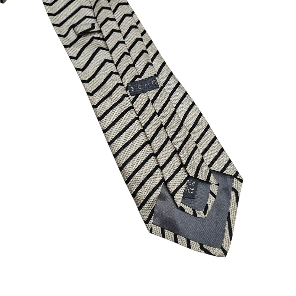 Echo Necktie Black & Beige Chevron Zig Zag Pattern Silk‎ Modernist Career